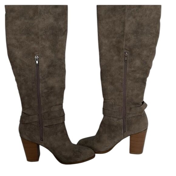 JUST FAB Sora Taupe Suede Block Heeled Boot Size 8 - Picture 2 of 15